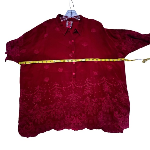Johnny Was Antik Lace Collared Long Sleeve Blouse Red embroidered fairy whimsy M - Picture 8 of 16